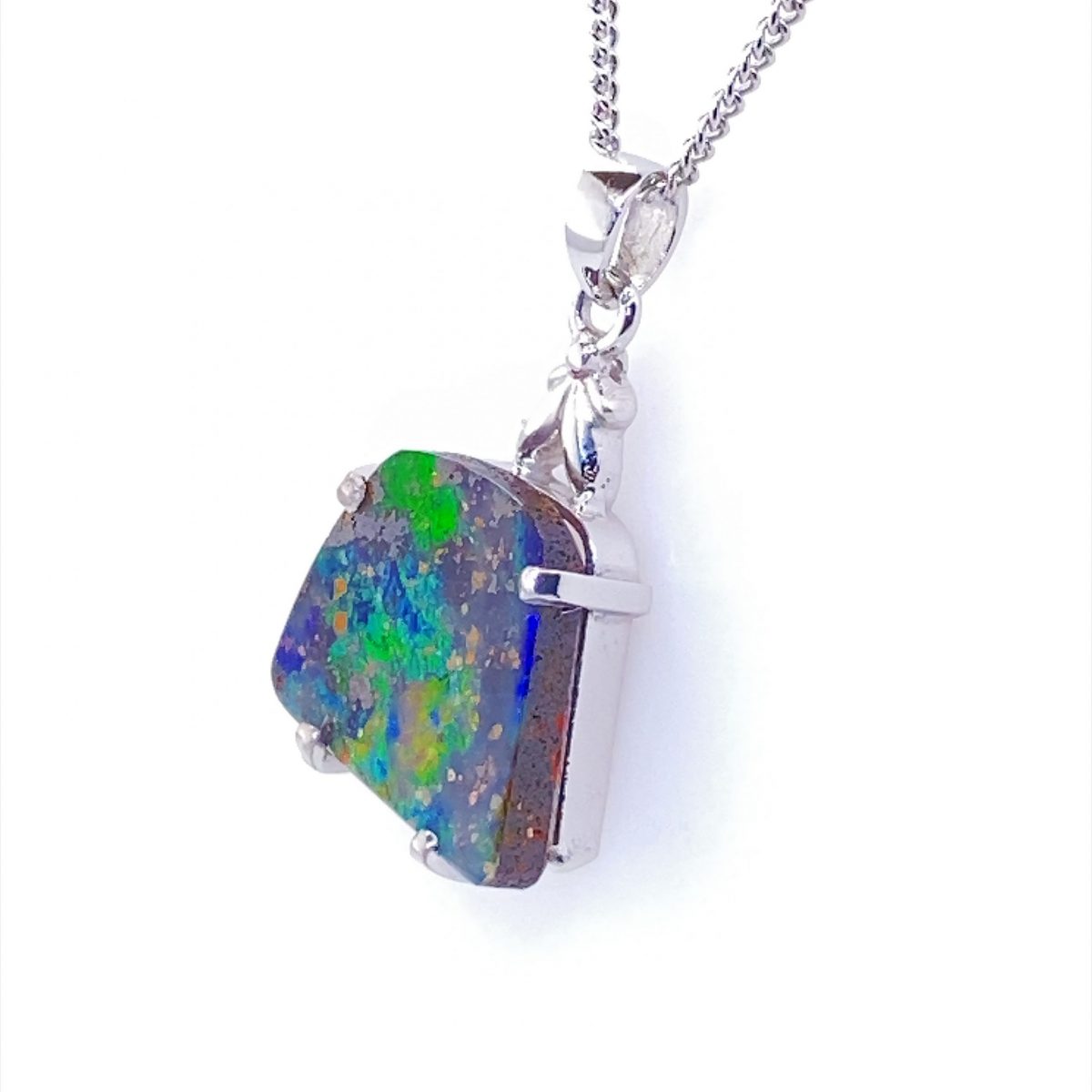 Cove - 18k White Gold Solid Boulder Opal Pendant 590 - Image 2