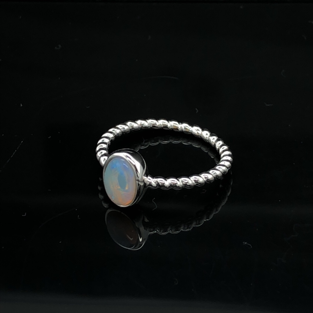 Silver Solid White Opal  Ring  477-1 #9 J - Image 2