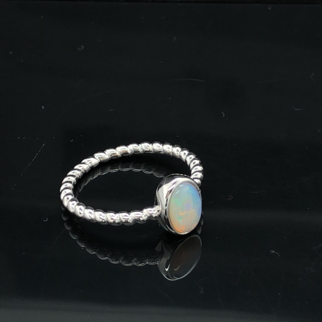 Silver Solid White Opal  Ring  477-1 #9 J - Image 12