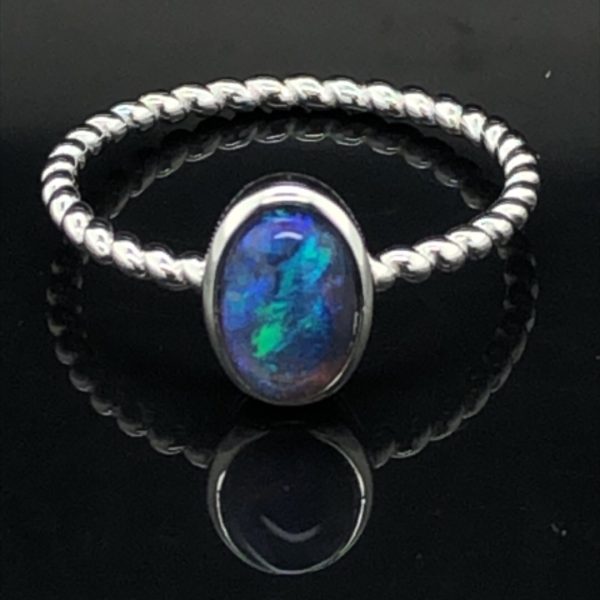 Twisted - Sterling Silver Solid Black Opal Ring 475