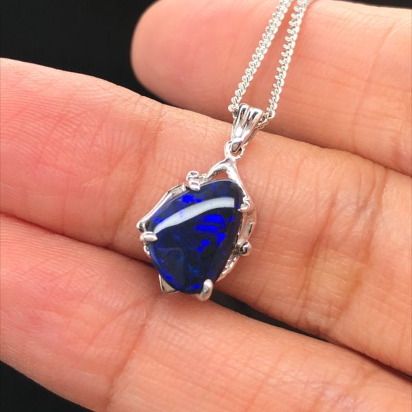Indigo - 18k White Gold Solid Black Opal Pendant 262