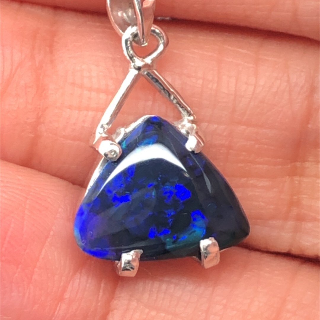 Azura - 18k White Gold Solid Black Opal Pendant 389 - Image 8