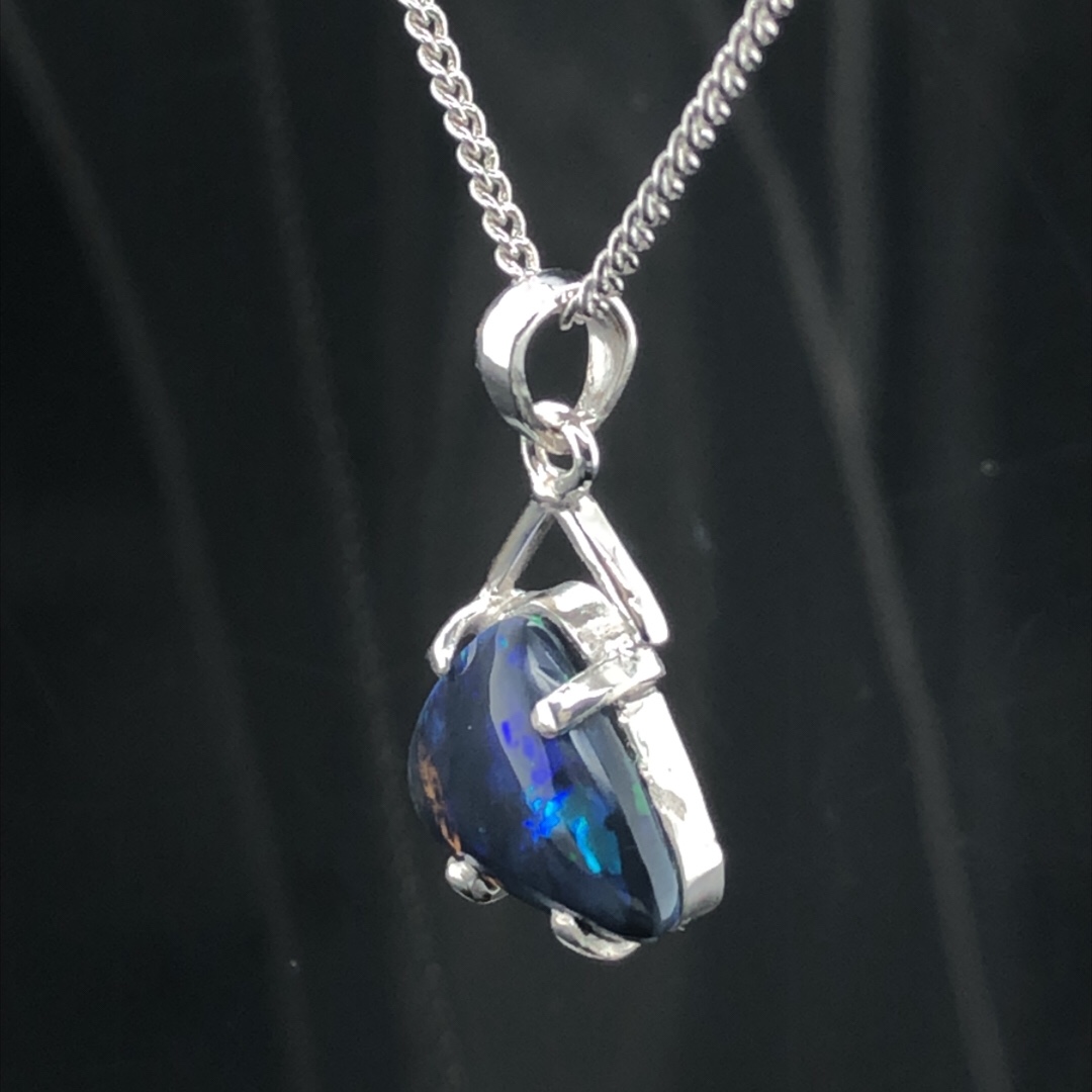 Azura - 18k White Gold Solid Black Opal Pendant 389 - Image 5