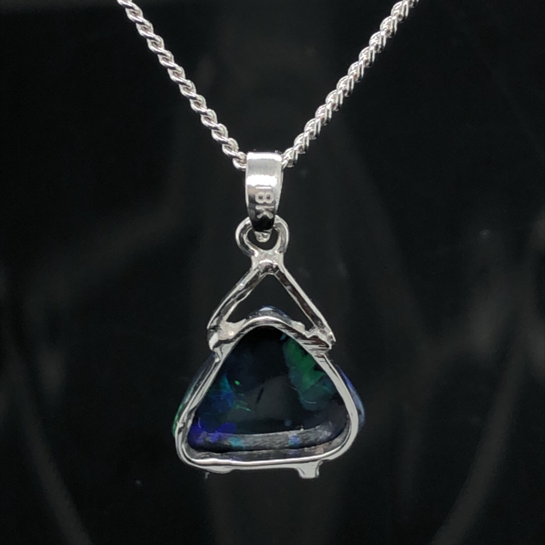 Azura - 18k White Gold Solid Black Opal Pendant 389 - Image 10
