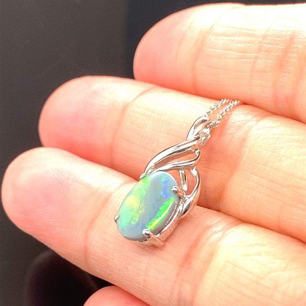 Esmerelda - 18k White Gold Solid Black Opal Pendant 339