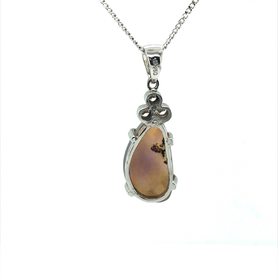 Jade - 18k White Gold Solid Black Opal Pendant with Diamonds 111 - Image 10