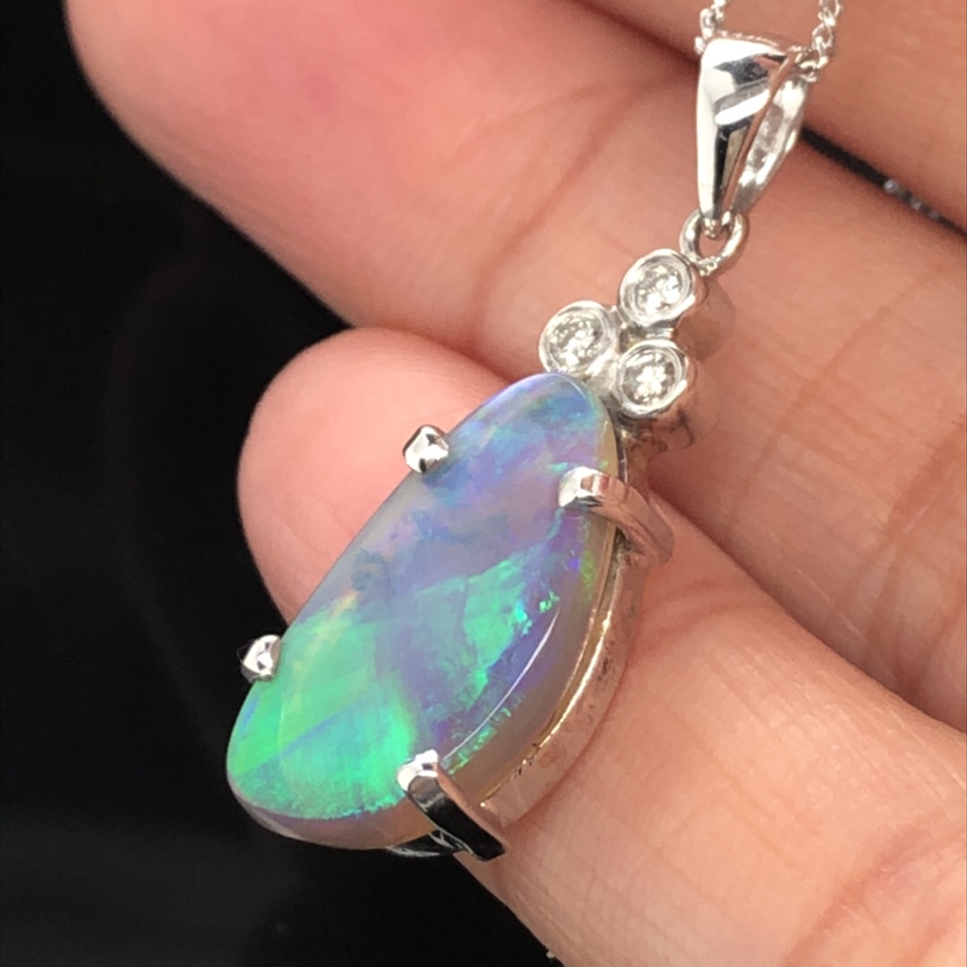 Jade - 18k White Gold Solid Black Opal Pendant with Diamonds 111 - Image 8