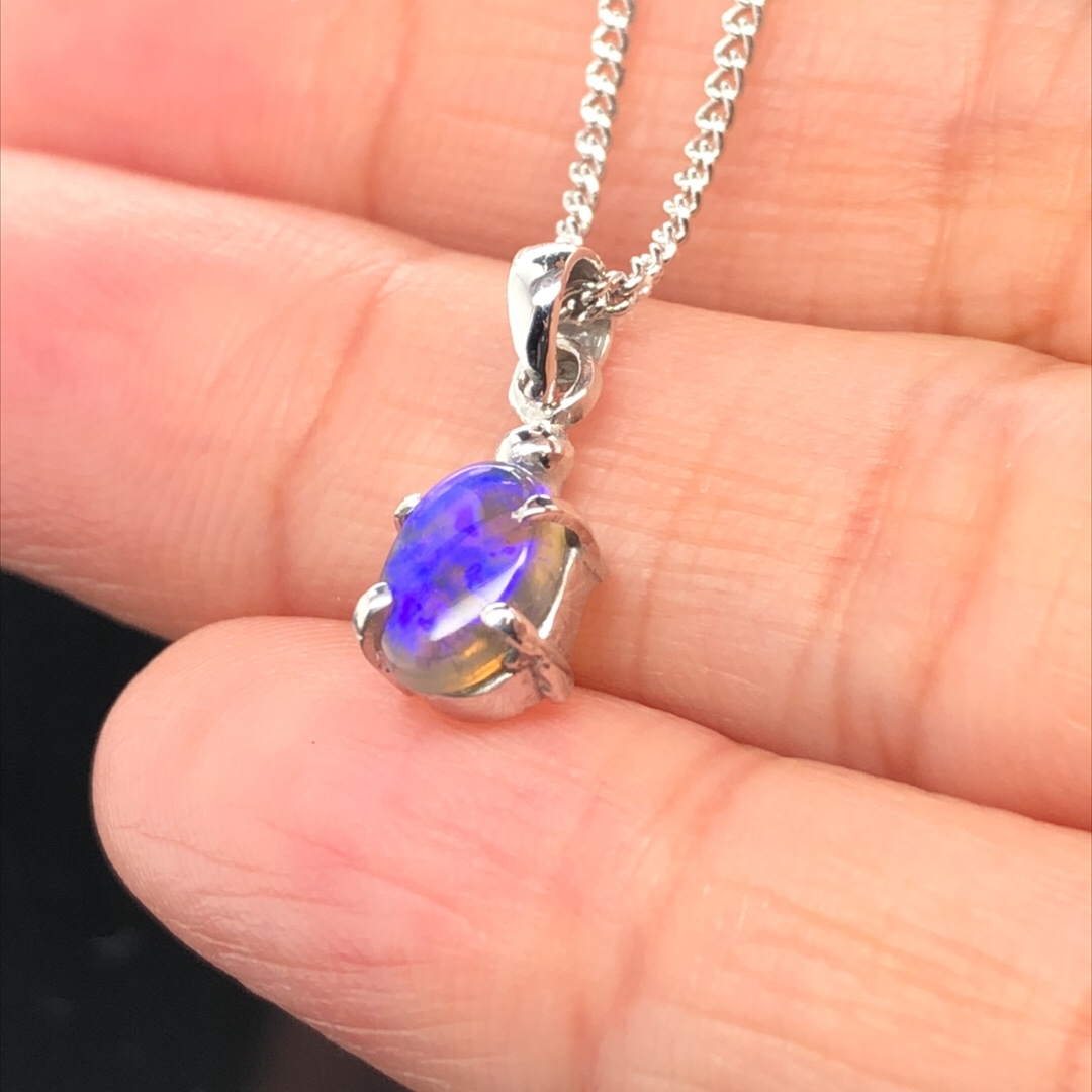 Claire - 18k White Gold Solid Black Opal Pendant 722 - Image 6