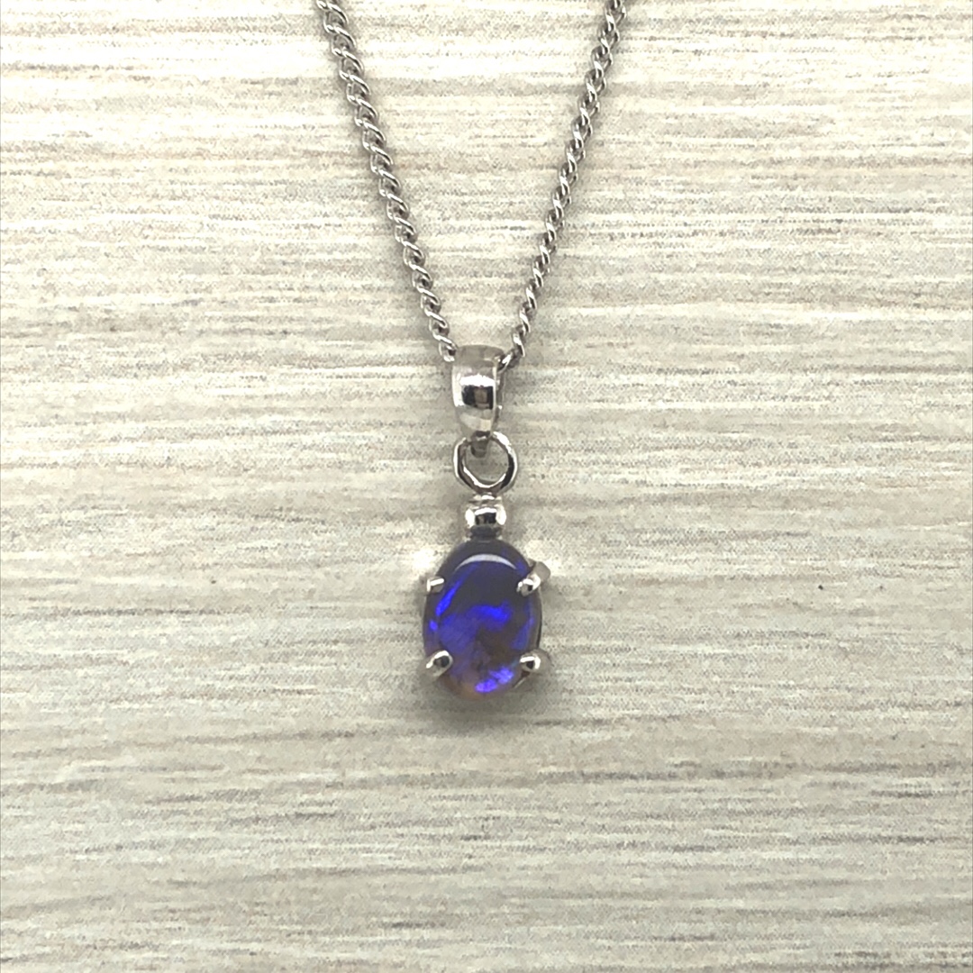 Claire - 18k White Gold Solid Black Opal Pendant 722