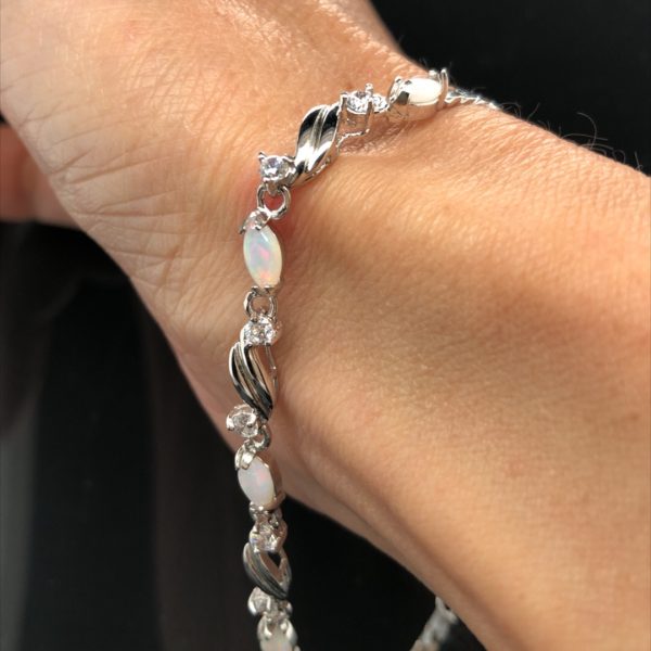 Silver Solid White Opal Bracelet 032 - Image 4
