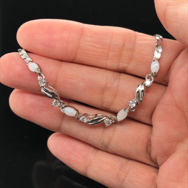 Silver Solid White Opal Bracelet 032 - Image 6