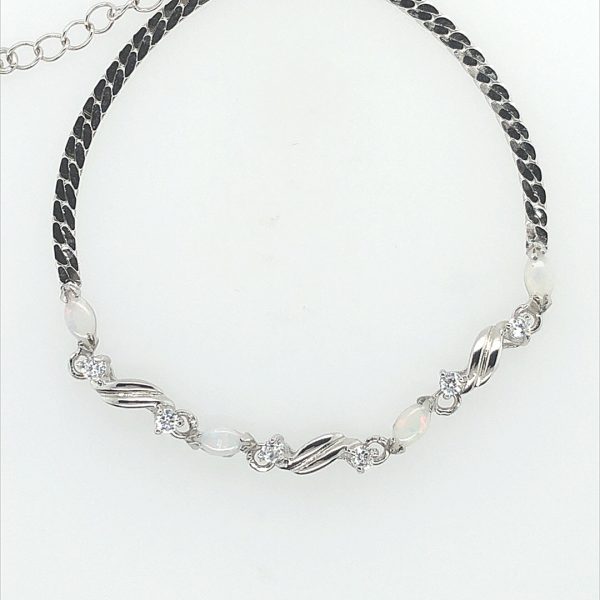 Silver Solid White Opal Bracelet 032 - Image 7