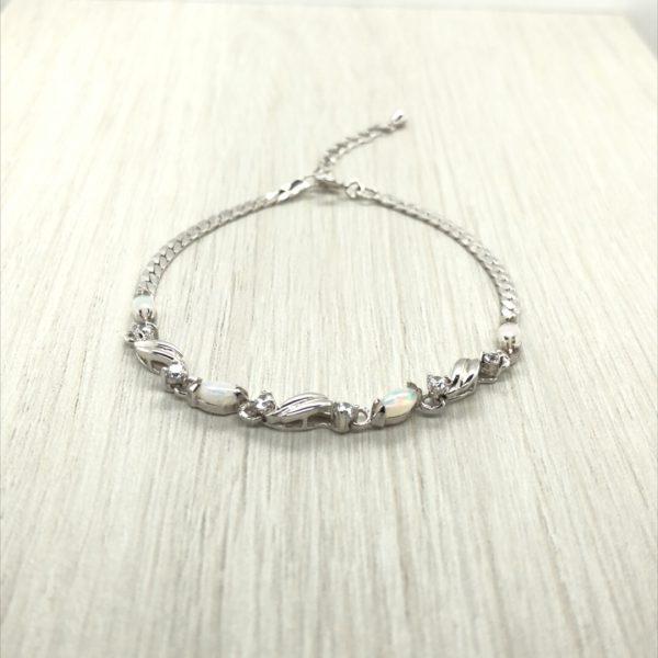 Silver Solid White Opal Bracelet 032 - Image 3