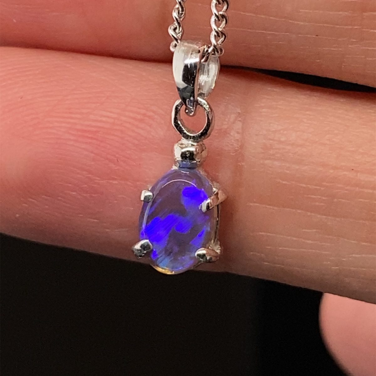 Claire - 18k White Gold Solid Black Opal Pendant 722 - Image 8