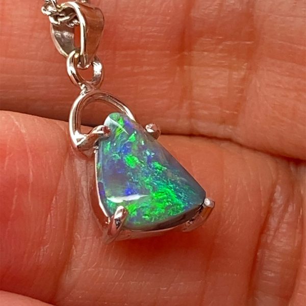 Theia - 18k White Gold Solid Black Opal Pendant 779