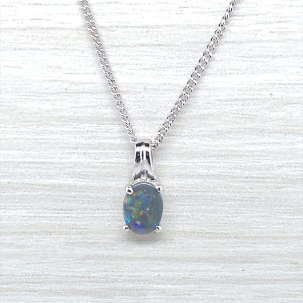 Milena - 18k White Gold Solid Black Opal Pendant 709