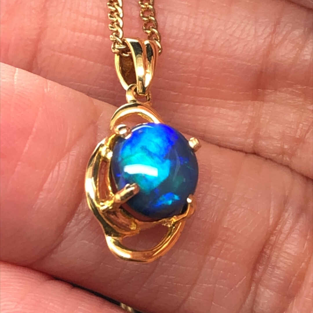 Kimberly - 18k Yellow Gold Solid Black Opal Pendant 753 - Image 4