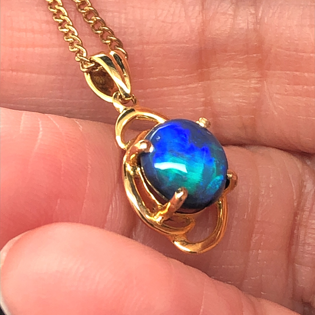 Kimberly - 18k Yellow Gold Solid Black Opal Pendant 753 - Image 9