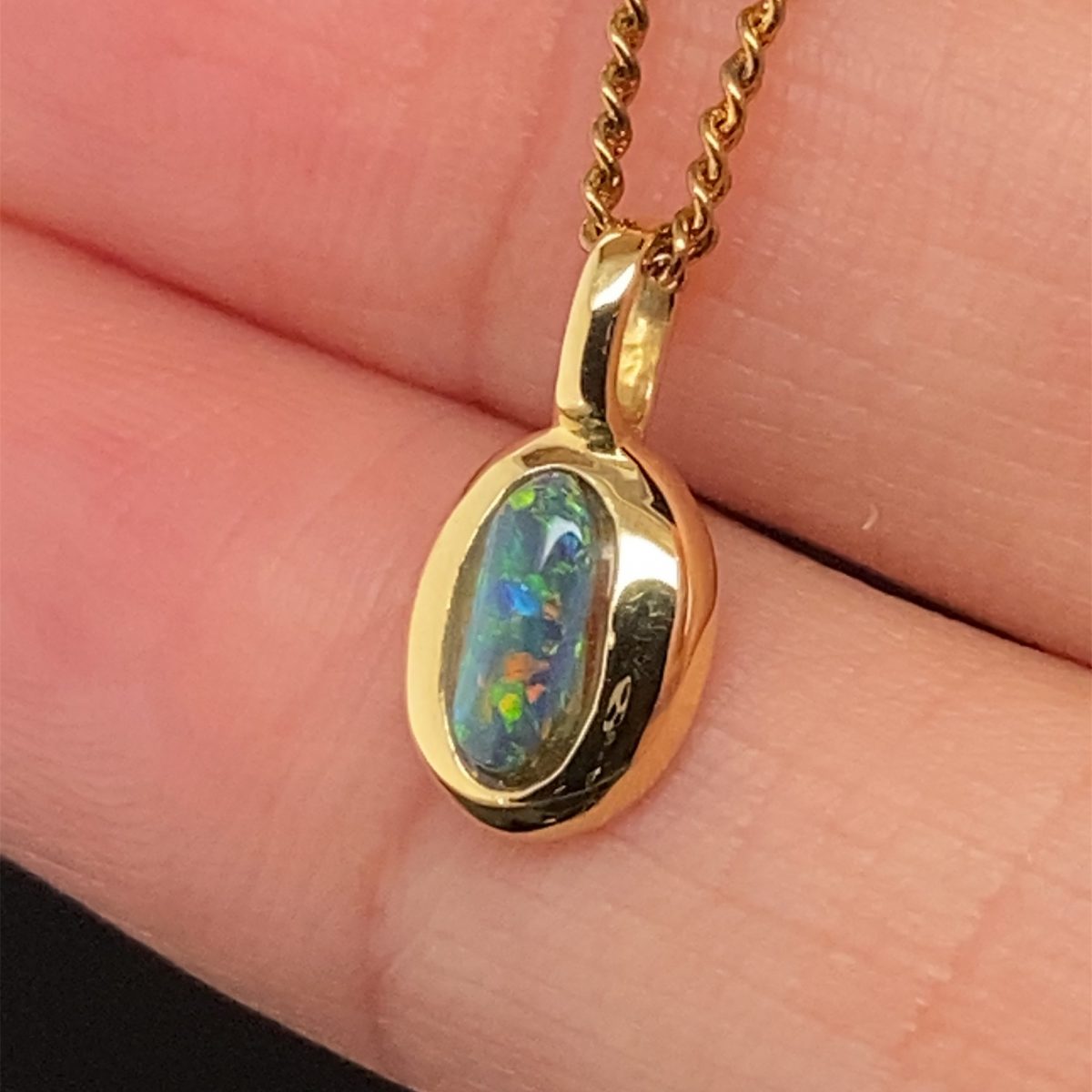 Muriel - 18k Yellow Gold Solid Black Opal Pendant 828a - Image 6