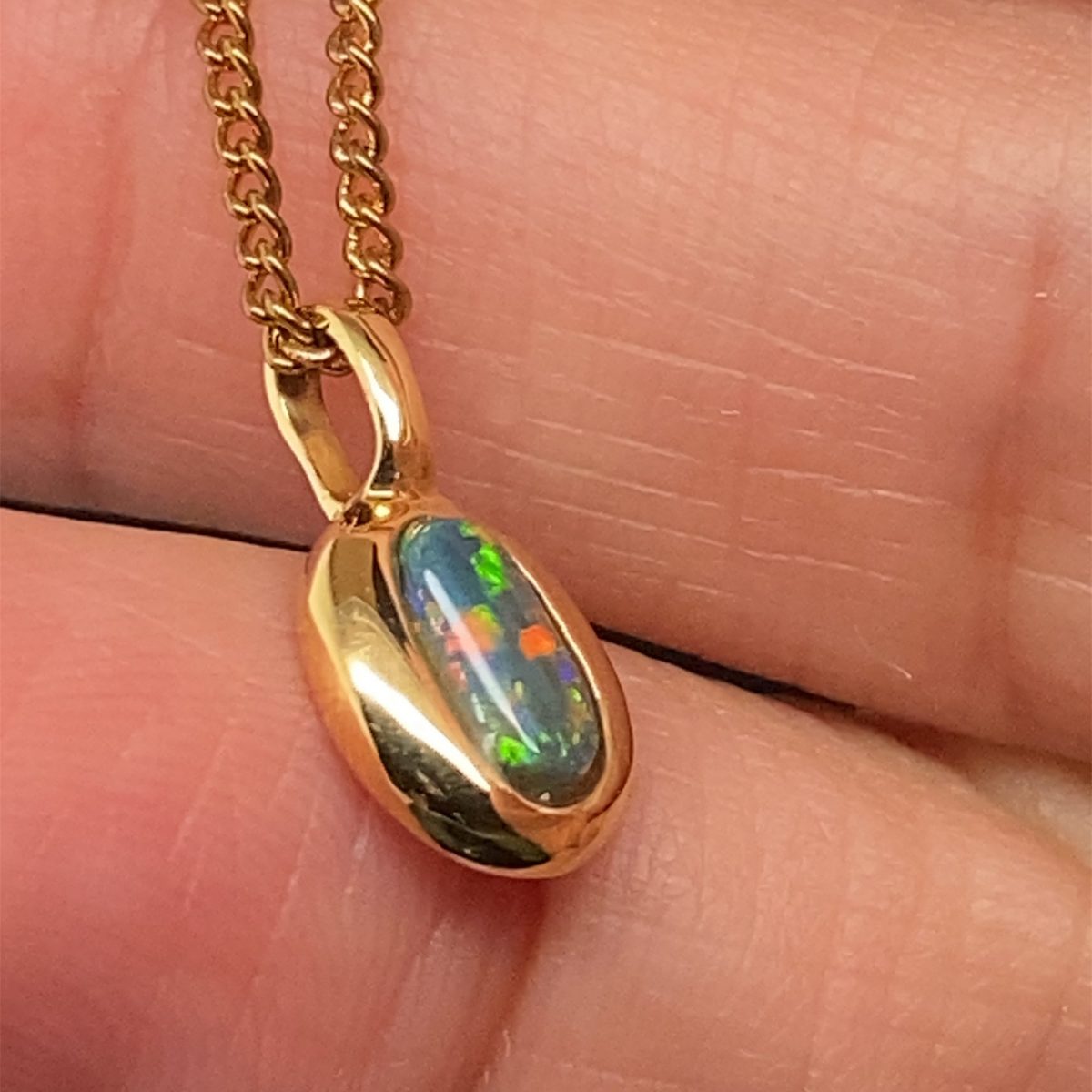 Muriel - 18k Yellow Gold Solid Black Opal Pendant 828a - Image 2
