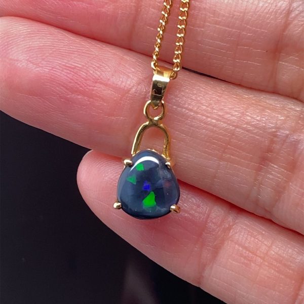 Eliza - 18k Yellow Gold Solid Black Opal Pendant 818b