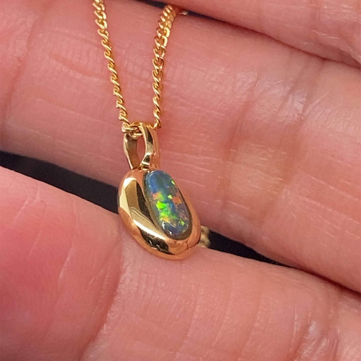 Muriel - 18k Yellow Gold Solid Black Opal Pendant 828a