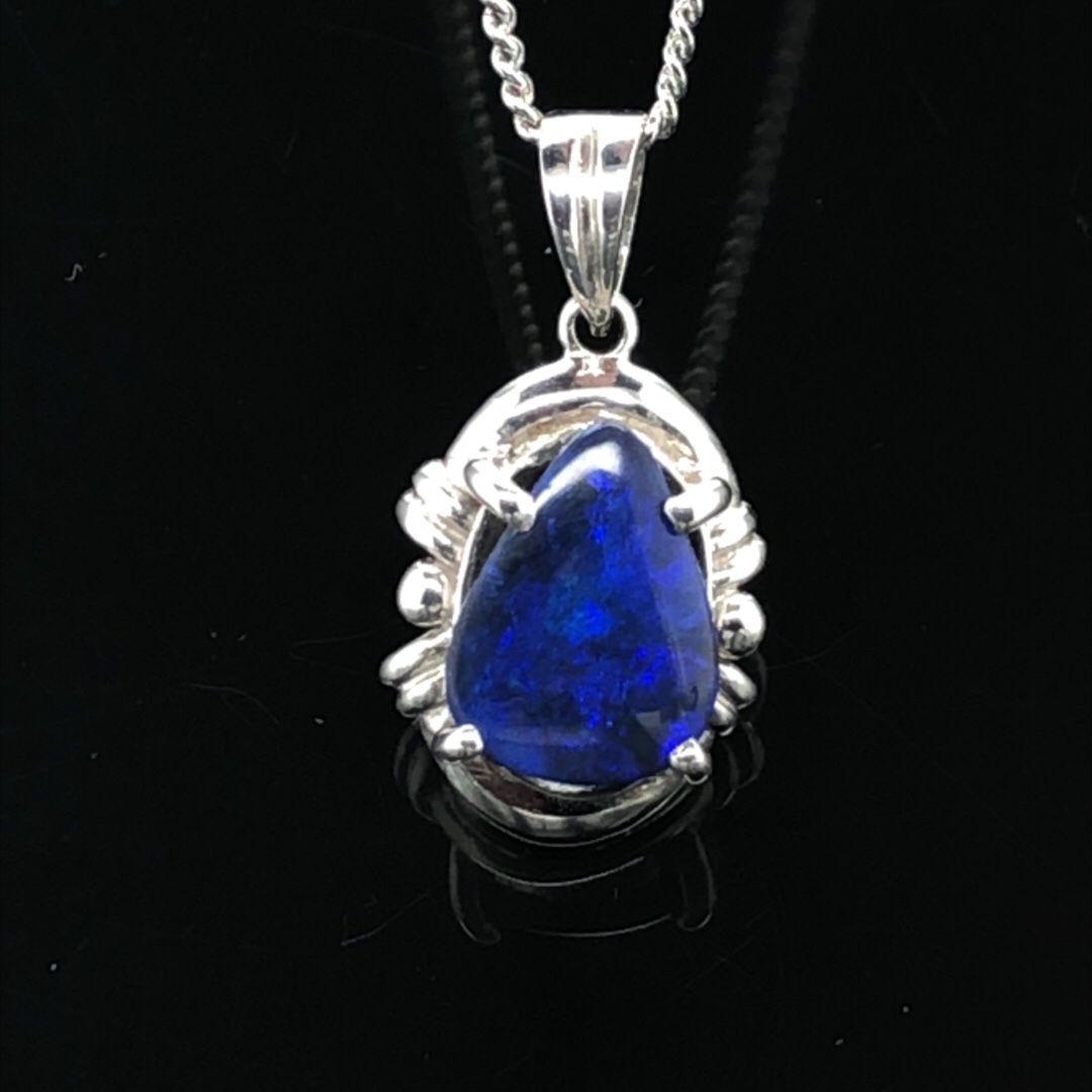 Elexis - 18k White Gold Solid Black Opal Pendant 843 - Image 6