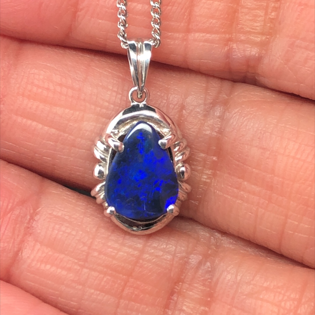 Elexis - 18k White Gold Solid Black Opal Pendant 843 - Image 8