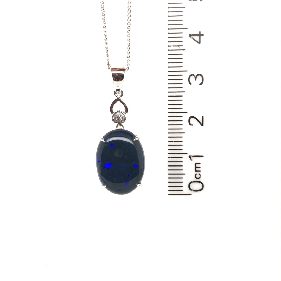 Taytum - 18k White Gold Solid Black Opal Pendant with Diamonds 533 - Image 11