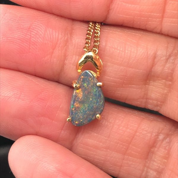 Aspyn - 18k Yellow Gold Solid Black Opal Pendant 958 - Image 10