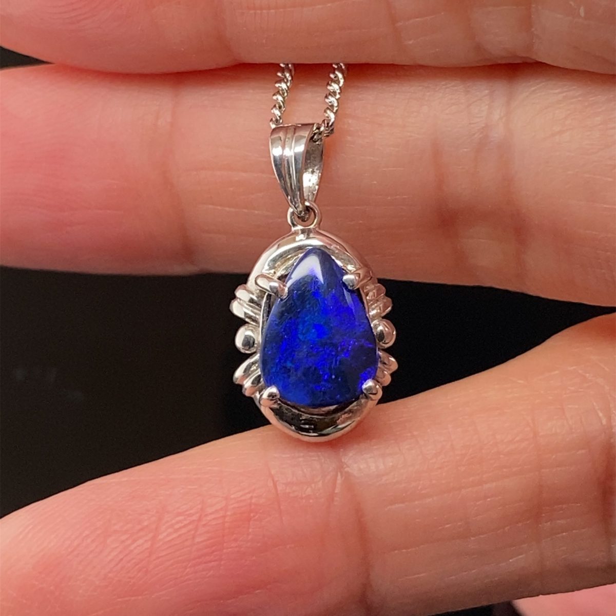 Elexis - 18k White Gold Solid Black Opal Pendant 843