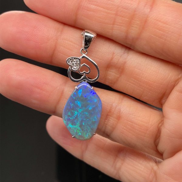 Love Magic - 18k White Gold Solid Black Opal Pendant with Diamond 534