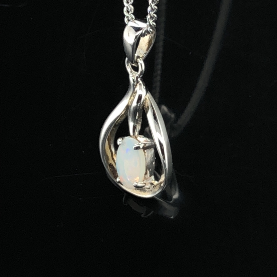 Flames - Sterling Silver Solid White Opal Necklace 459 - Image 5