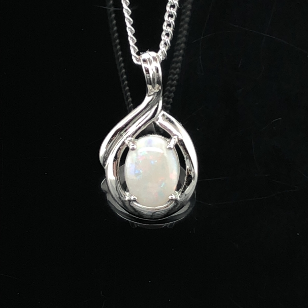 Dreamer - Sterling Silver Solid White Opal Necklace 060