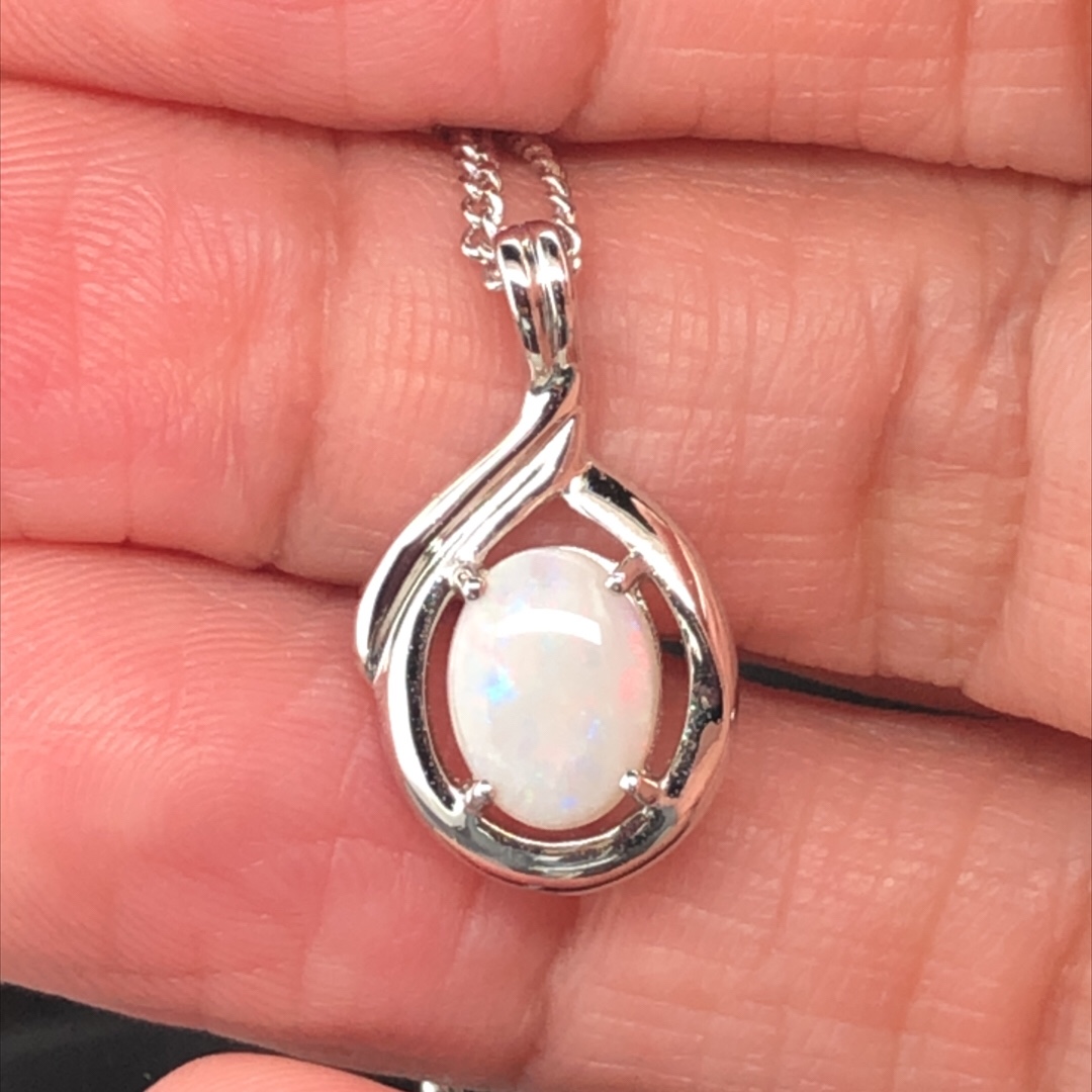 Dreamer - Sterling Silver Solid White Opal Necklace 060 - Image 2