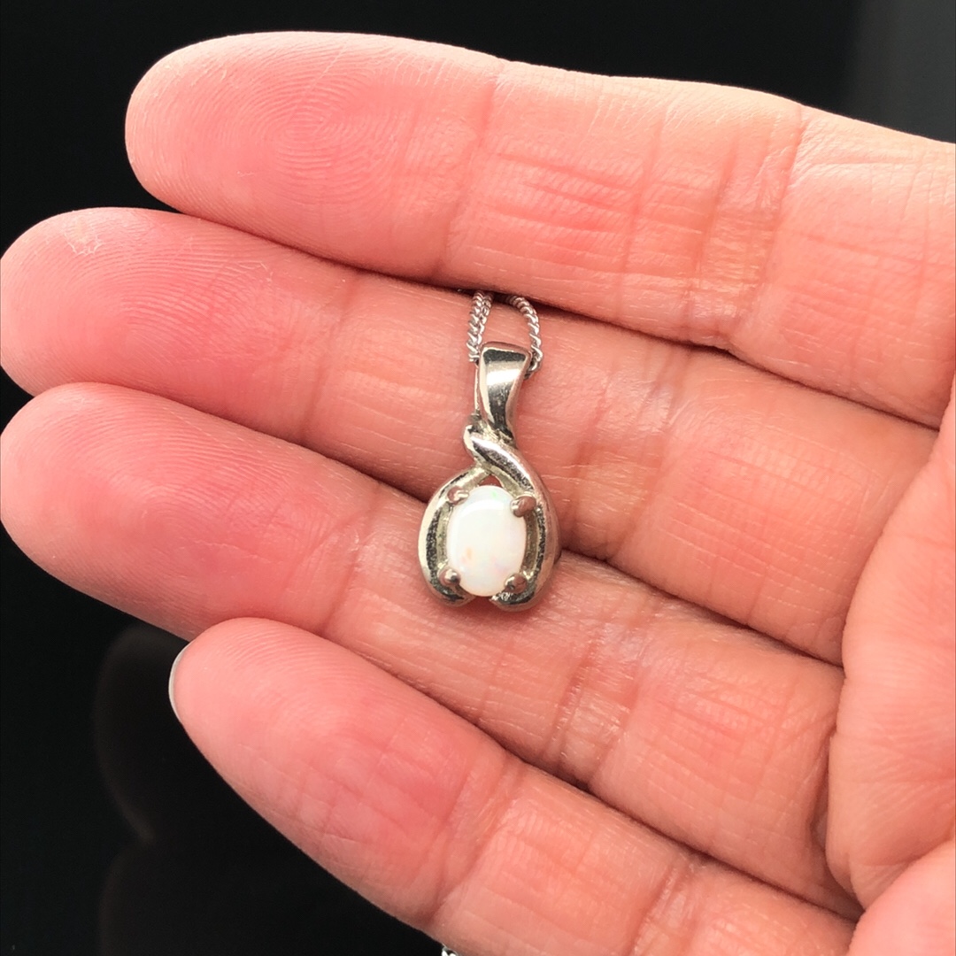 Vine O'Clock - Metal Solid White Opal Necklace 000-1 - Image 4