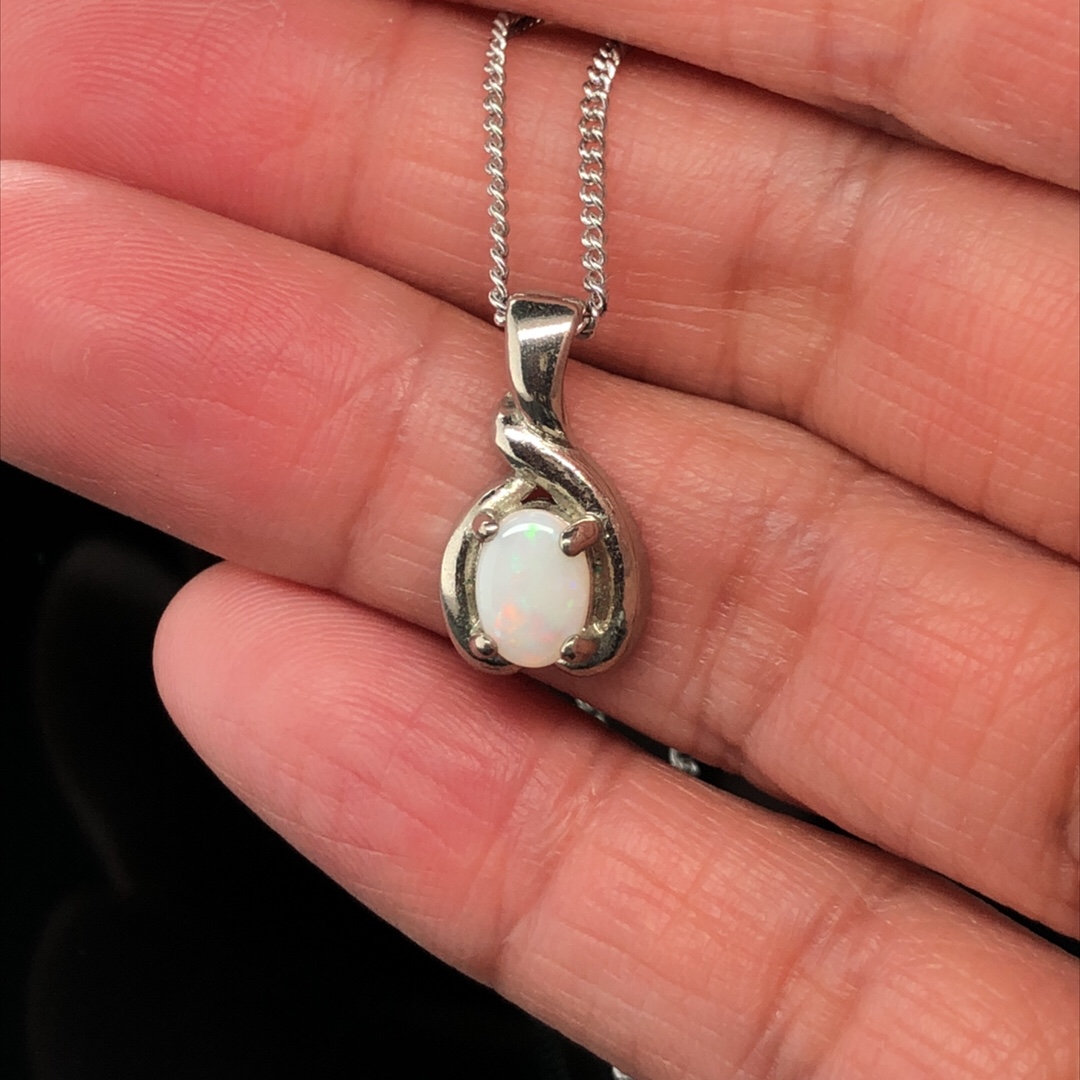 Vine O'Clock - Metal Solid White Opal Necklace 000-1 - Image 2