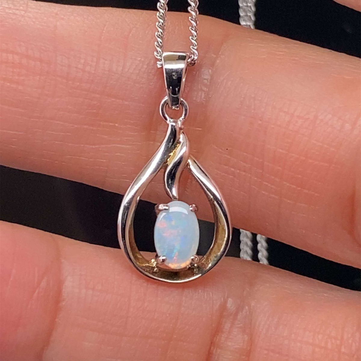 Flames - Sterling Silver Solid White Opal Necklace 459 - Image 7