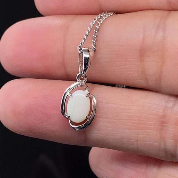 Silver Solid White Opal Necklace 450 - Image 6