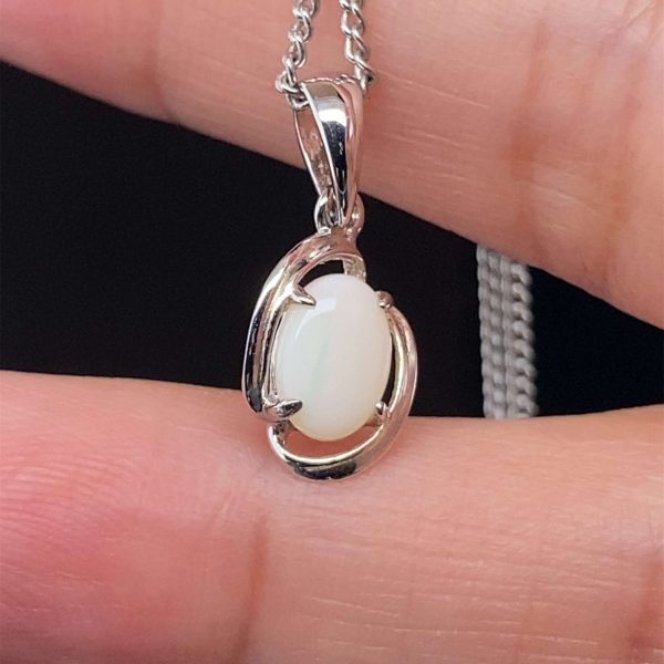 Silver Solid White Opal Necklace 450