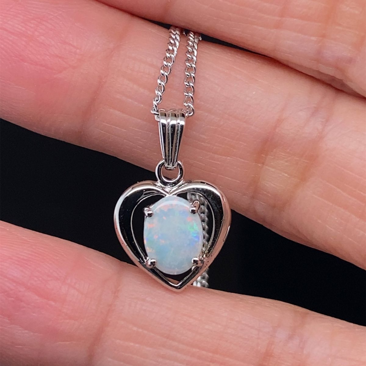 Ever After - Sterling Silver Solid White Opal Necklace 017