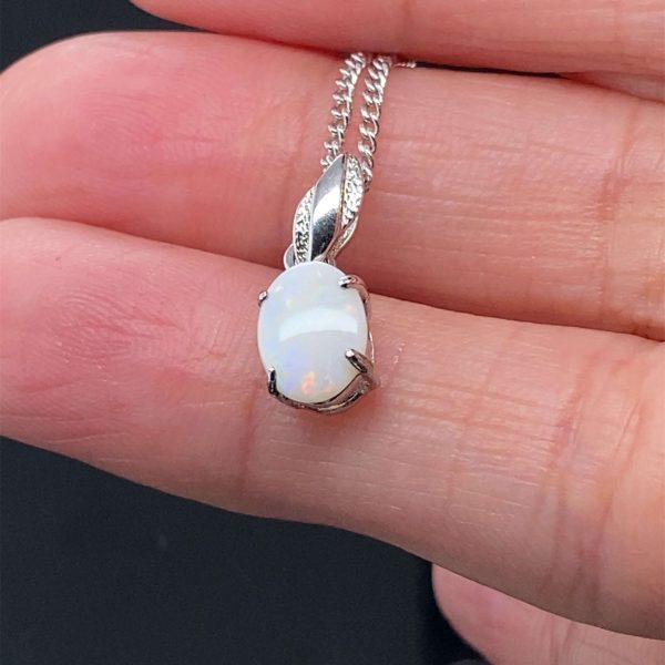 Silver Solid White Opal Necklace 394