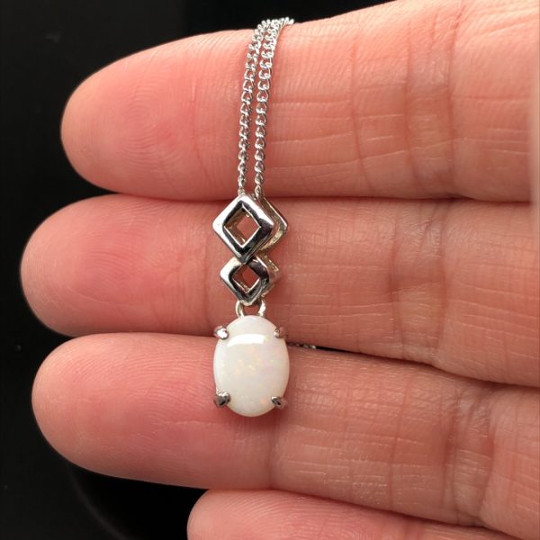 Silver Solid White Opal Necklace 390