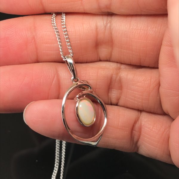 Silver Solid White Opal Necklace 353