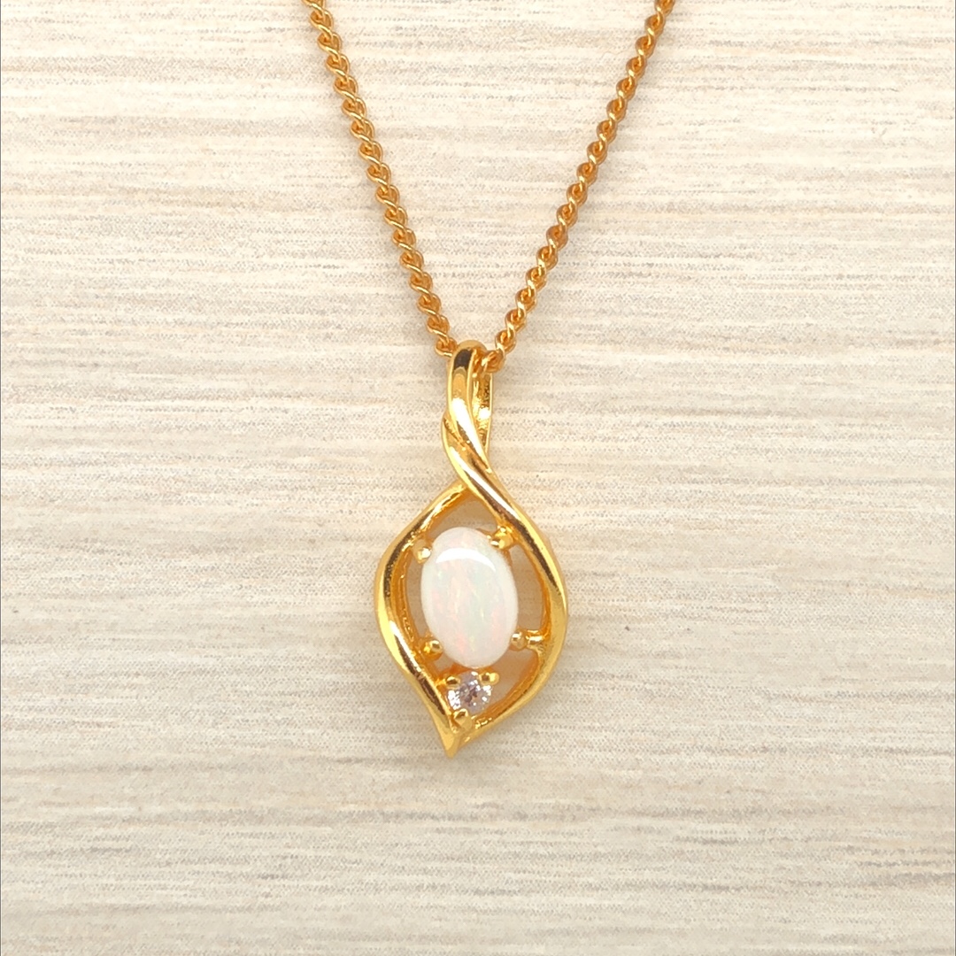 Adore Me - Gold Plated Sterling Silver Solid White Opal Necklace 401 - Image 6