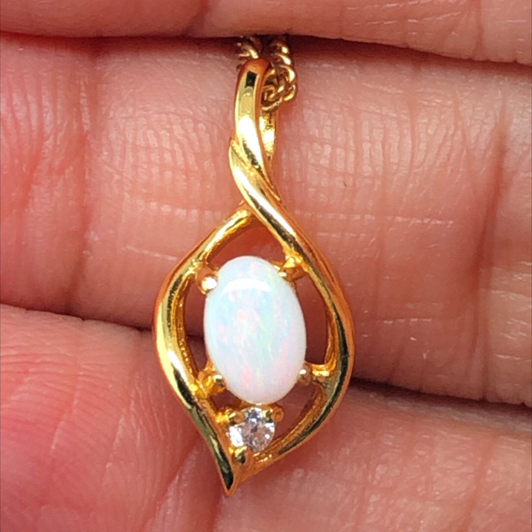 Adore Me - Gold Plated Sterling Silver Solid White Opal Necklace 401 - Image 2