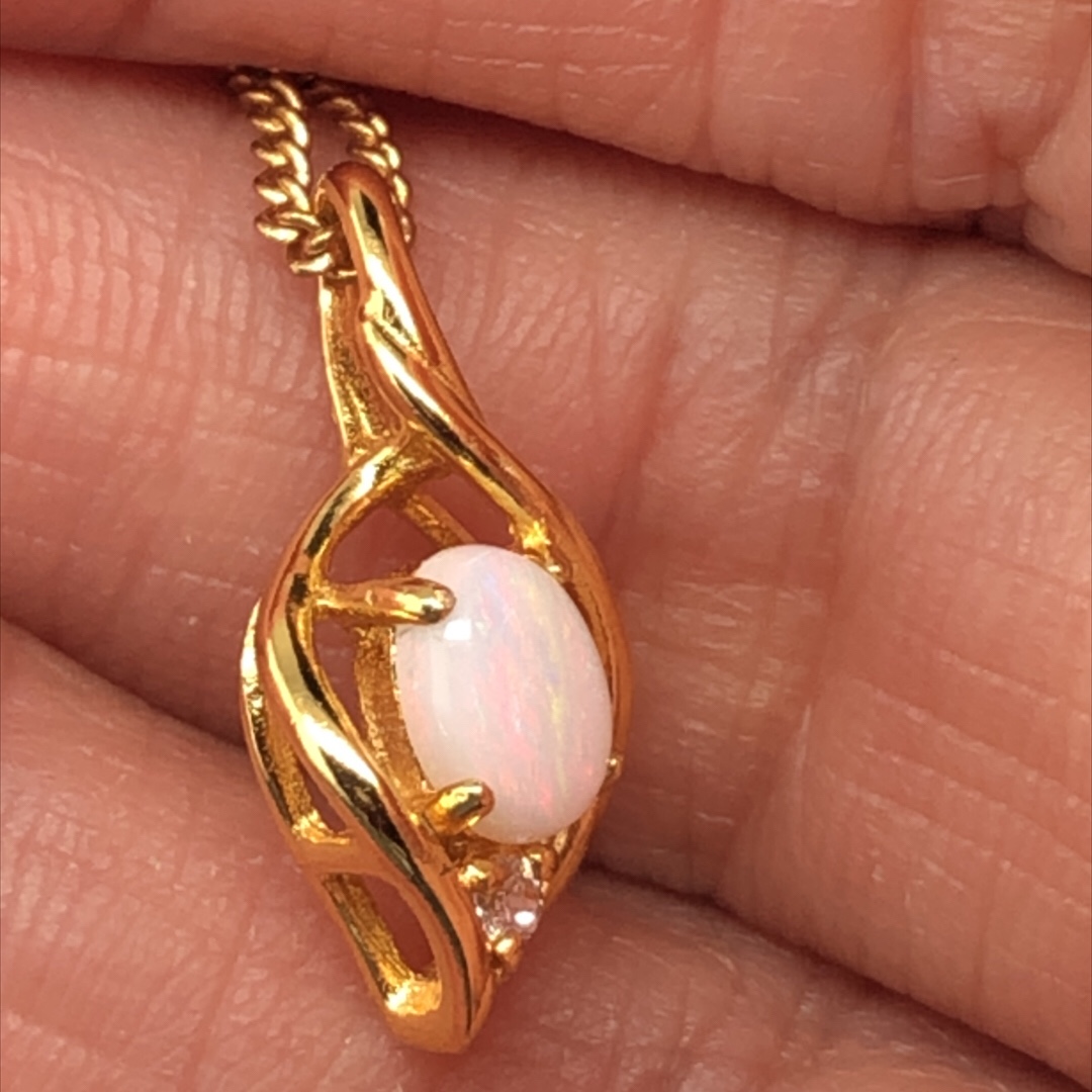Adore Me - Gold Plated Sterling Silver Solid White Opal Necklace 401 - Image 4