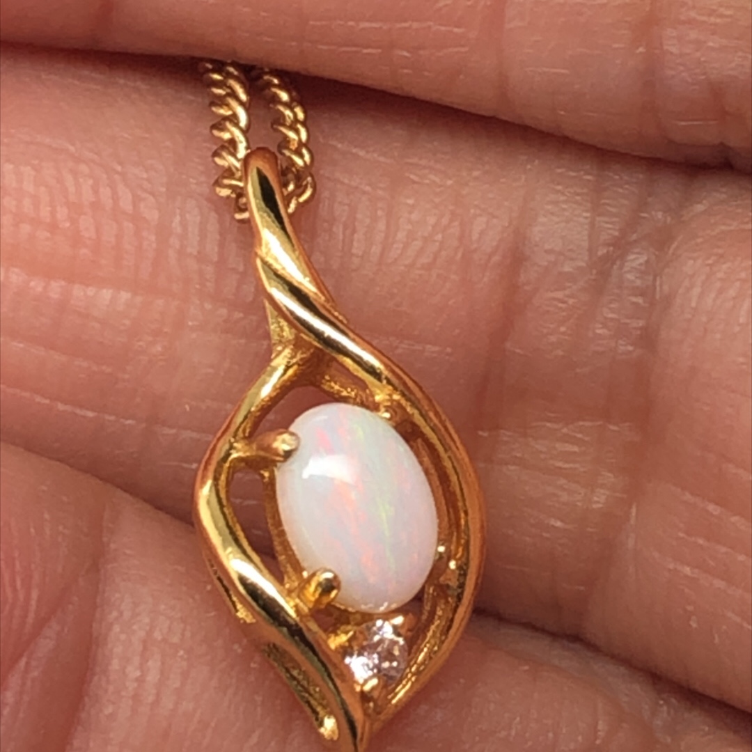 Adore Me - Gold Plated Sterling Silver Solid White Opal Necklace 401 - Image 9