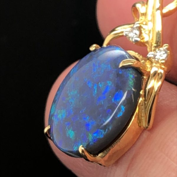 K18 天然石 ブラックオパール ペンダント 468  ダイヤモンド