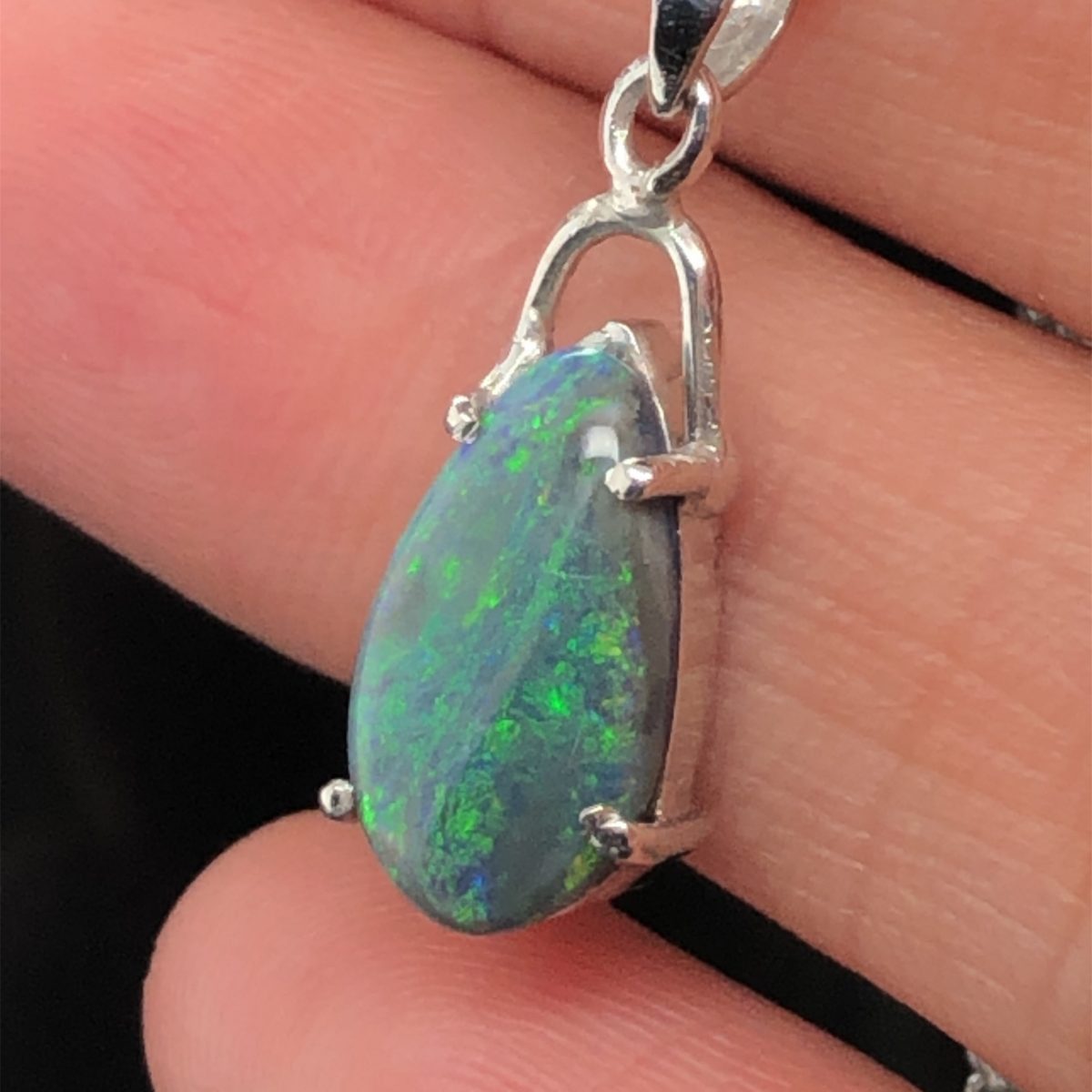 Truthfully - 18k White Gold Solid Black Opal Pendant 821 - Image 2